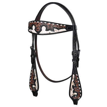 Hilason Horse Floral Hand Carved American Leather Breast Collar Headstall Dark Brown